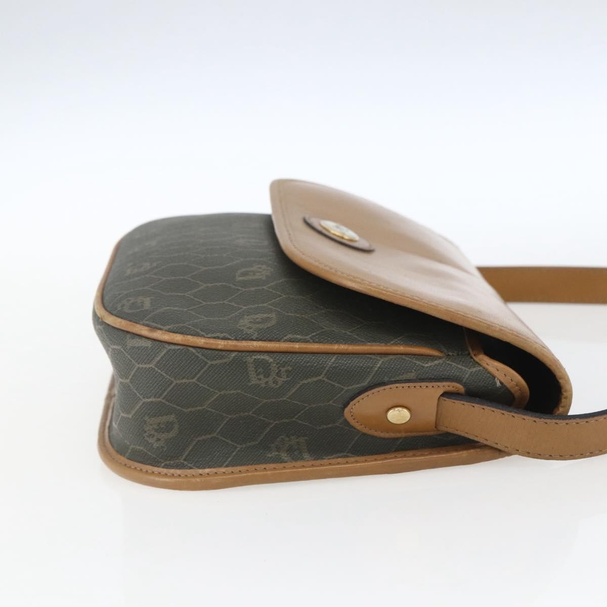 Christian Dior Vintage Honeycomb Flap Canvas and Leather, Khaki, Canvas, Shoulder Bag