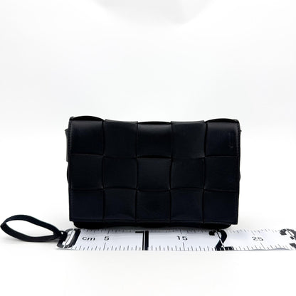 Bottega Veneta Cassette Maxi Intrecciato Leather, Black, Leather, Crossbody Bag