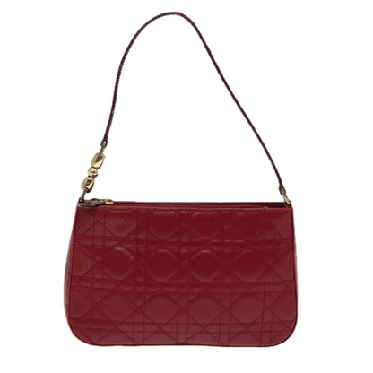 Christian Dior Lady Dior Zip Pochette Cannage Quilt Lambskin, Red, Leather, Clutch
