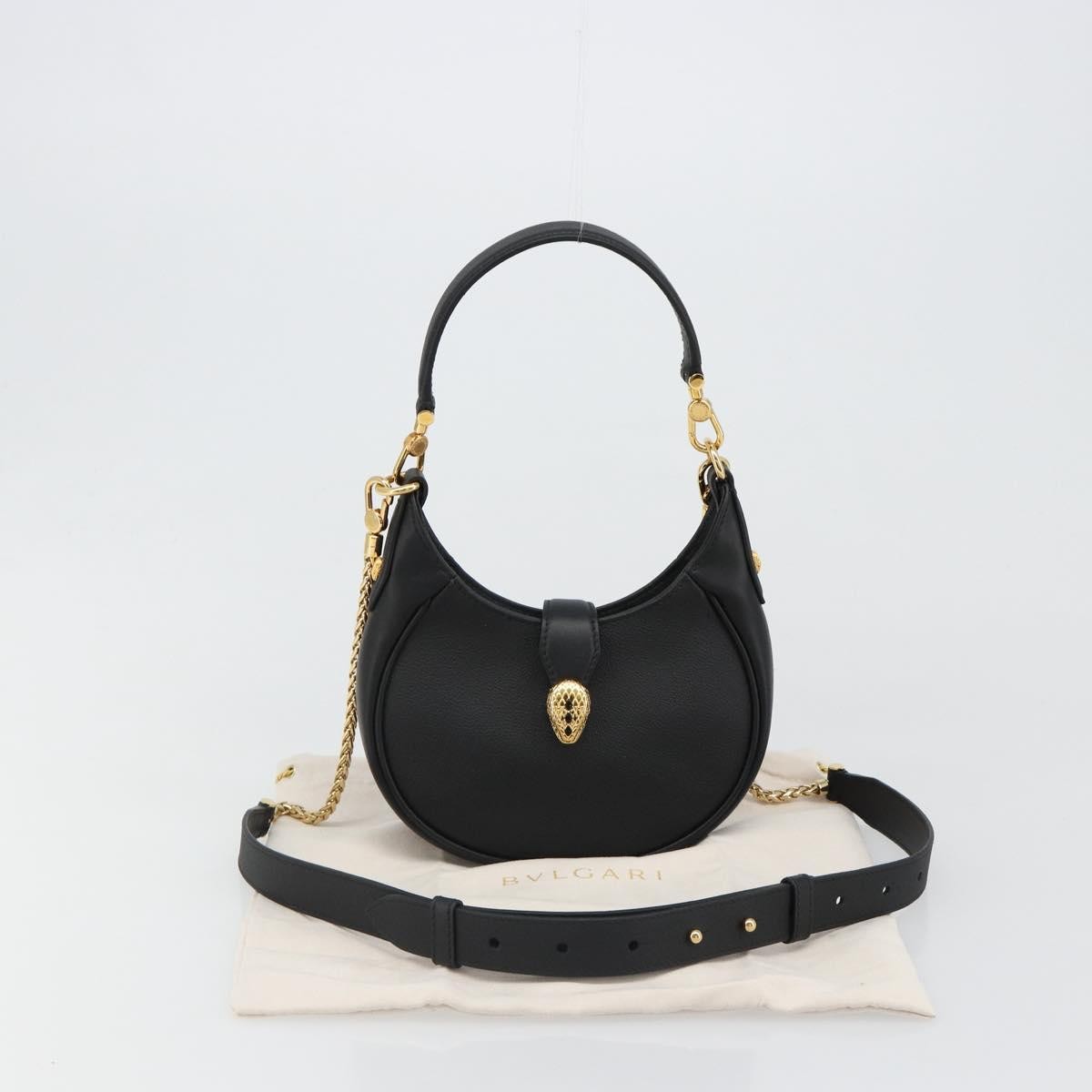 Bvlgari Serpenti Ellipse Leather, Black, Leather, Shoulder Bag