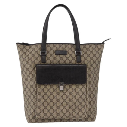 Gucci Vintage Front Pocket Tote GG Coated Canvas with Leather, Beige, Canvas, Tote Bag