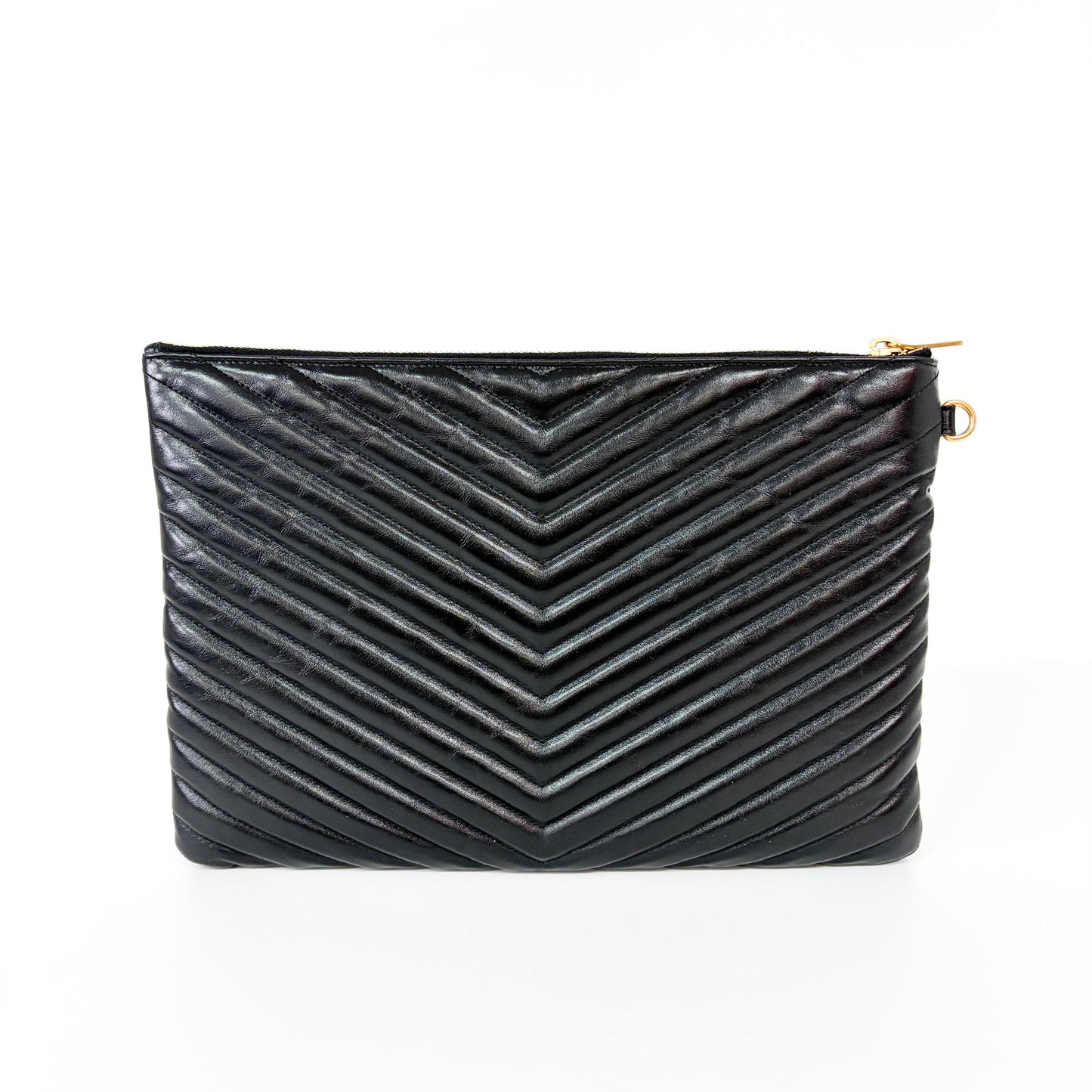 Saint Laurent Zip Pouch Leather, Black, Leather, Clutch