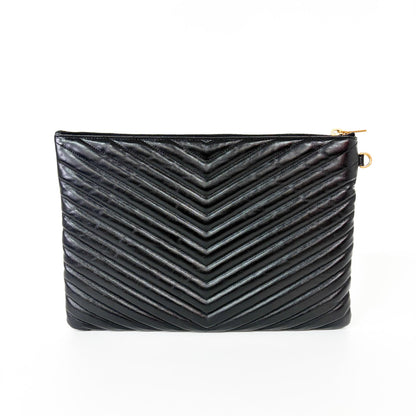 Saint Laurent Zip Pouch Leather, Black, Leather, Clutch
