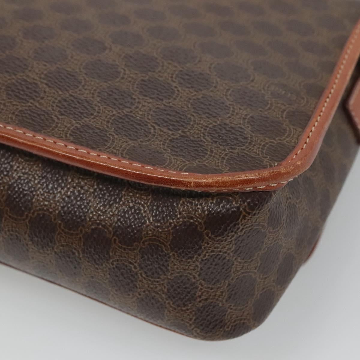 Celine Vintage Macadam Circle Logo Canvas and Leather, Brown, Canvas, Shoulder Bag