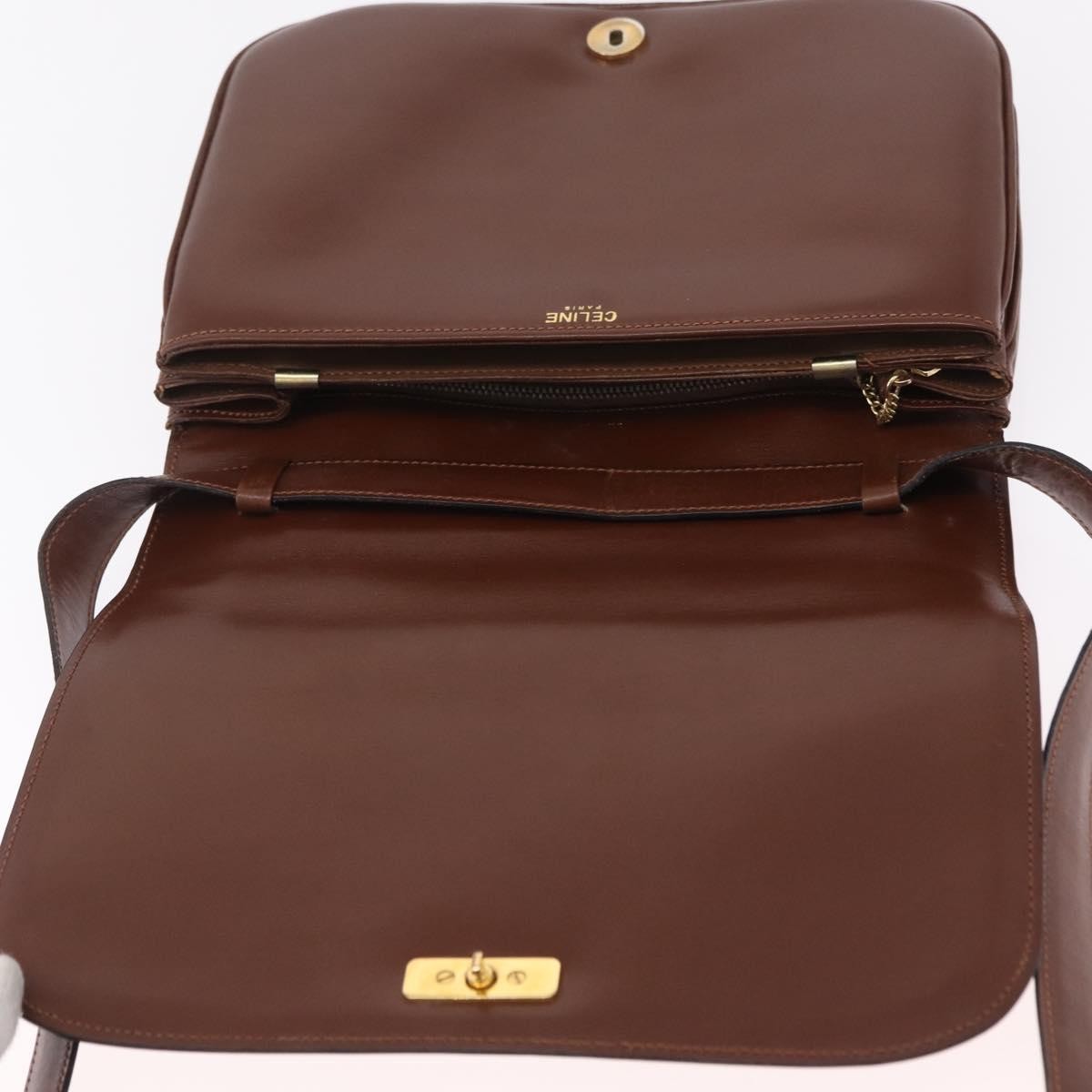 Celine Triomphe Leather, Brown, Leather, Shoulder Bag