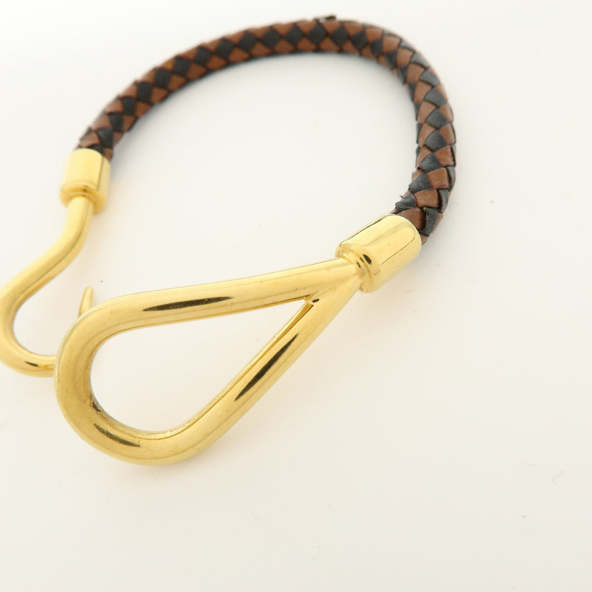 Hermes Jumbo Hook Braided Leather and Metal, Brown, Leather, Bracelet