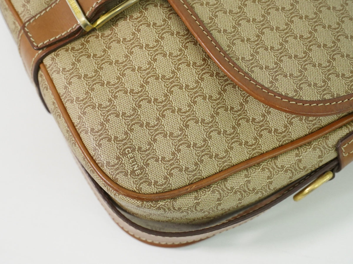 Celine Vintage Macadam Canvas and Leather, Beige, Canvas, Shoulder Bag