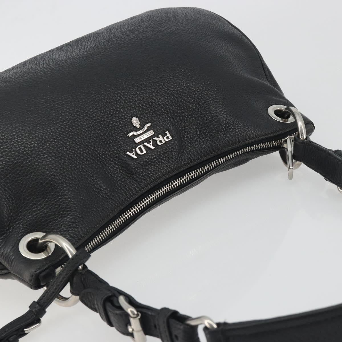 Prada Vitellino Mordo Hobo Leather, Black, Leather, Shoulder Bag