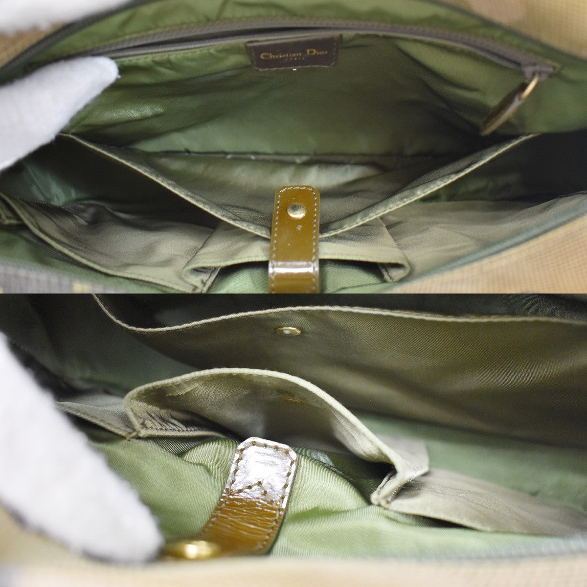 Christian Dior Vintage Saddle Bowler Camouflage Printed Pixelated Leather, Khaki, Canvas, Handbag