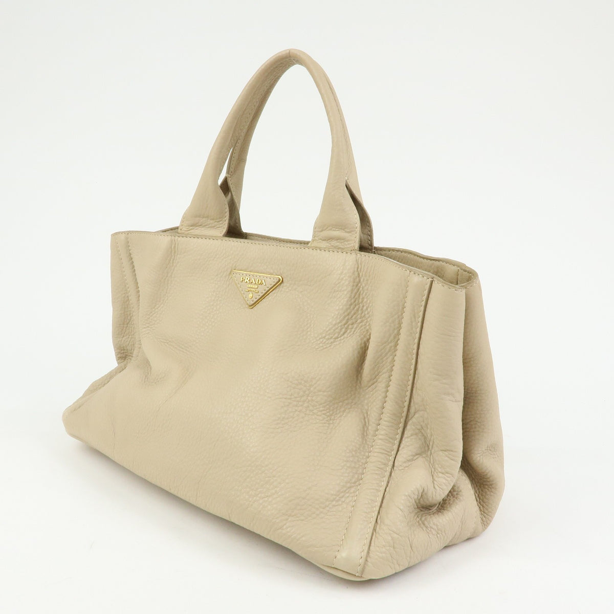 Prada Canapa Vitello Daino, Beige, Leather, Tote Bag
