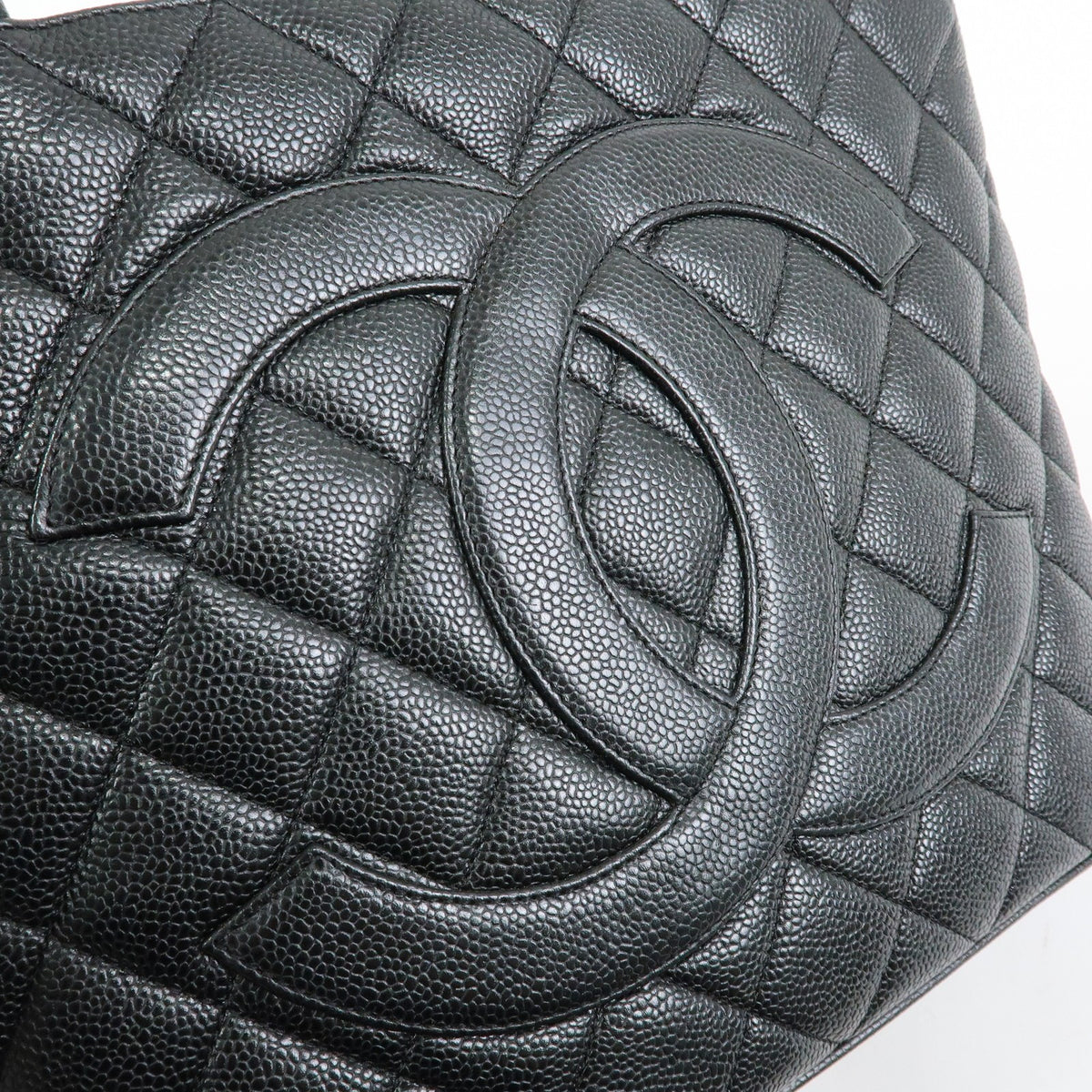Chanel Medallion Quilted Caviar, Black, Leather, Tote Bag