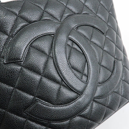 Chanel Medallion Quilted Caviar, Black, Leather, Tote Bag