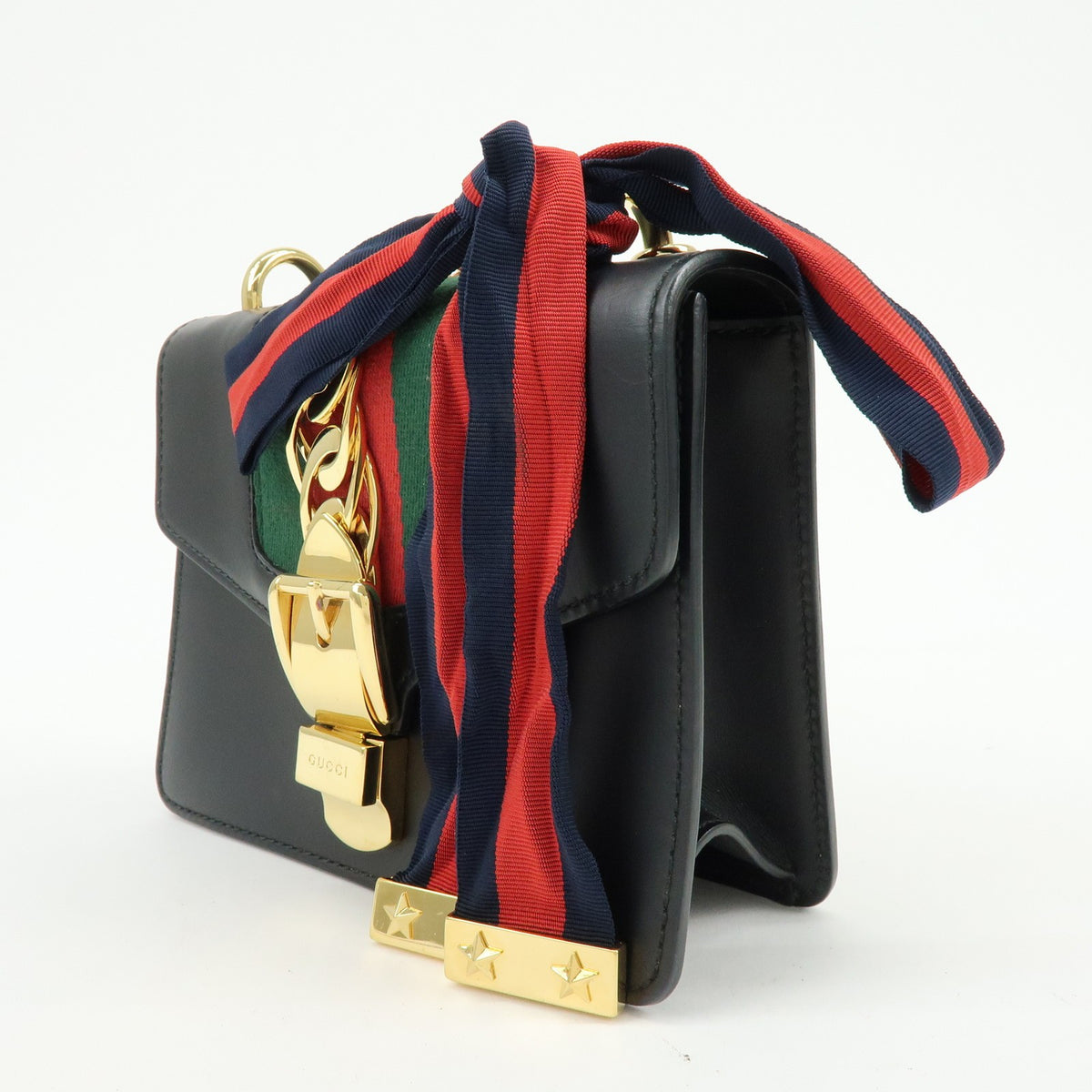 Gucci Sylvie Leather, Black, Leather, Shoulder Bag