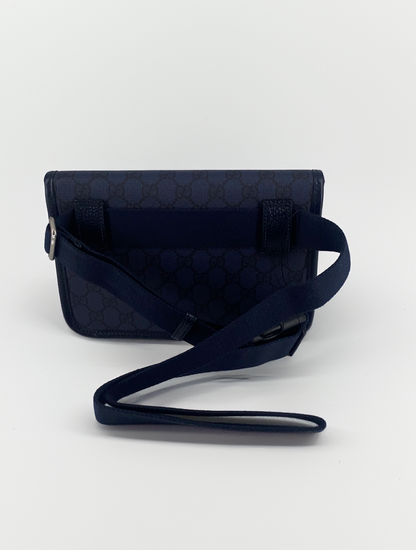 Gucci Flap Belt Bag GG Canvas, NAVY, CANVAS, Shoulder bag