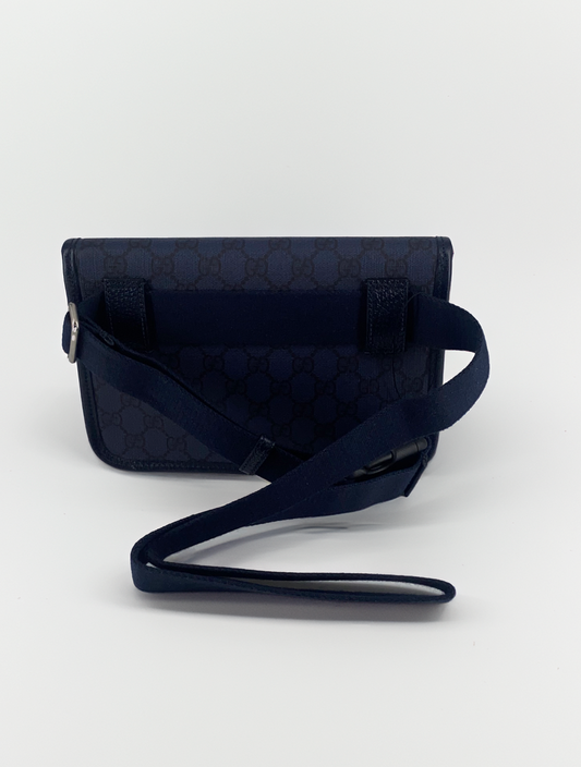 Gucci Flap Belt Bag GG Canvas, NAVY, CANVAS, Shoulder bag
