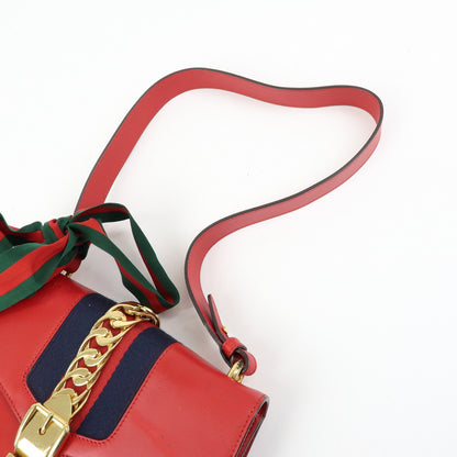 Gucci Sylvie Leather, Red, Leather, Shoulder Bag