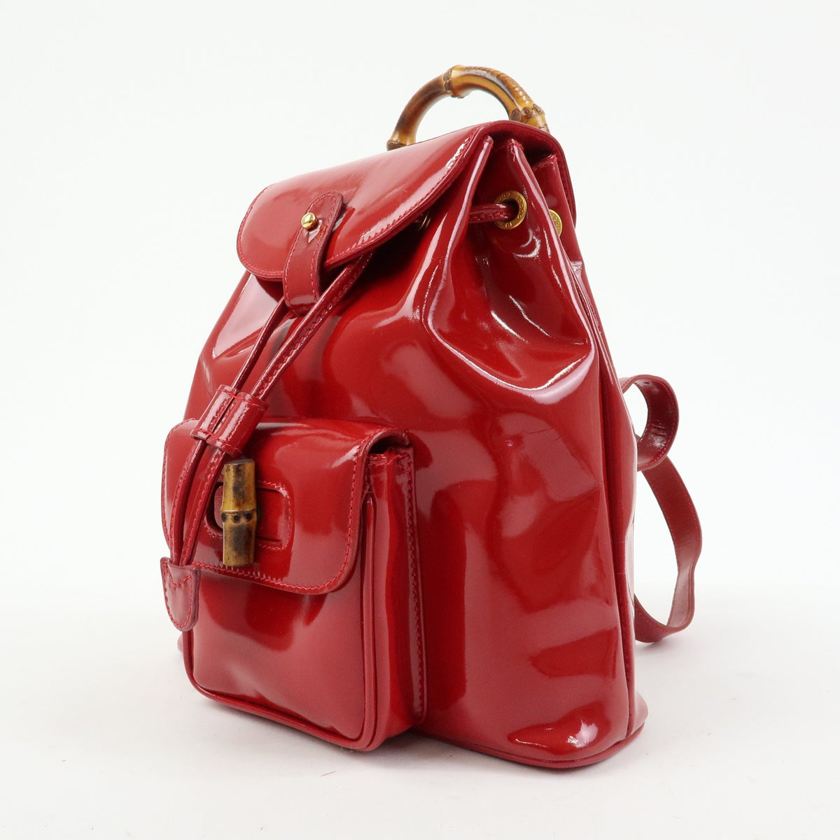 Gucci Vintage Bamboo Patent, Red, Patent Leather, Backpack