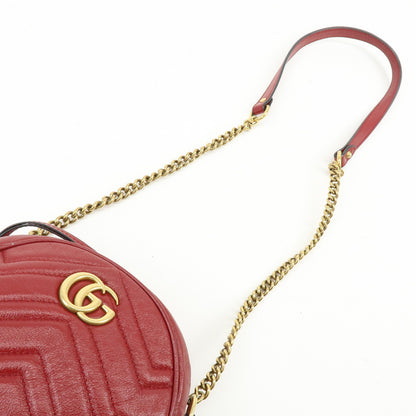 Gucci GG Marmont Round Matelasse Leather, Red, Leather, Shoulder Bag