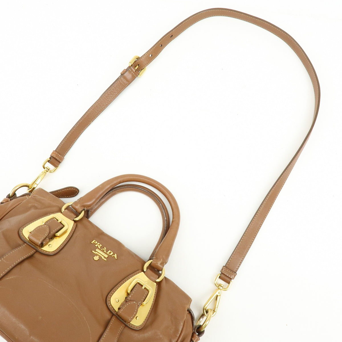 Prada Convertible Belted Satchel Soft Calf, Brown, Leather, Handbag