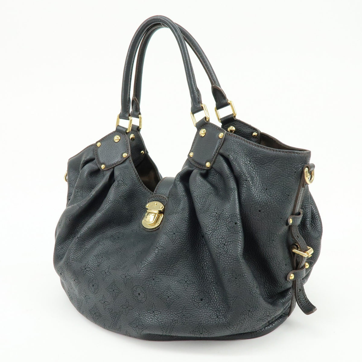 Louis Vuitton L Hobo Mahina Leather, Black, Leather, Shoulder Bag