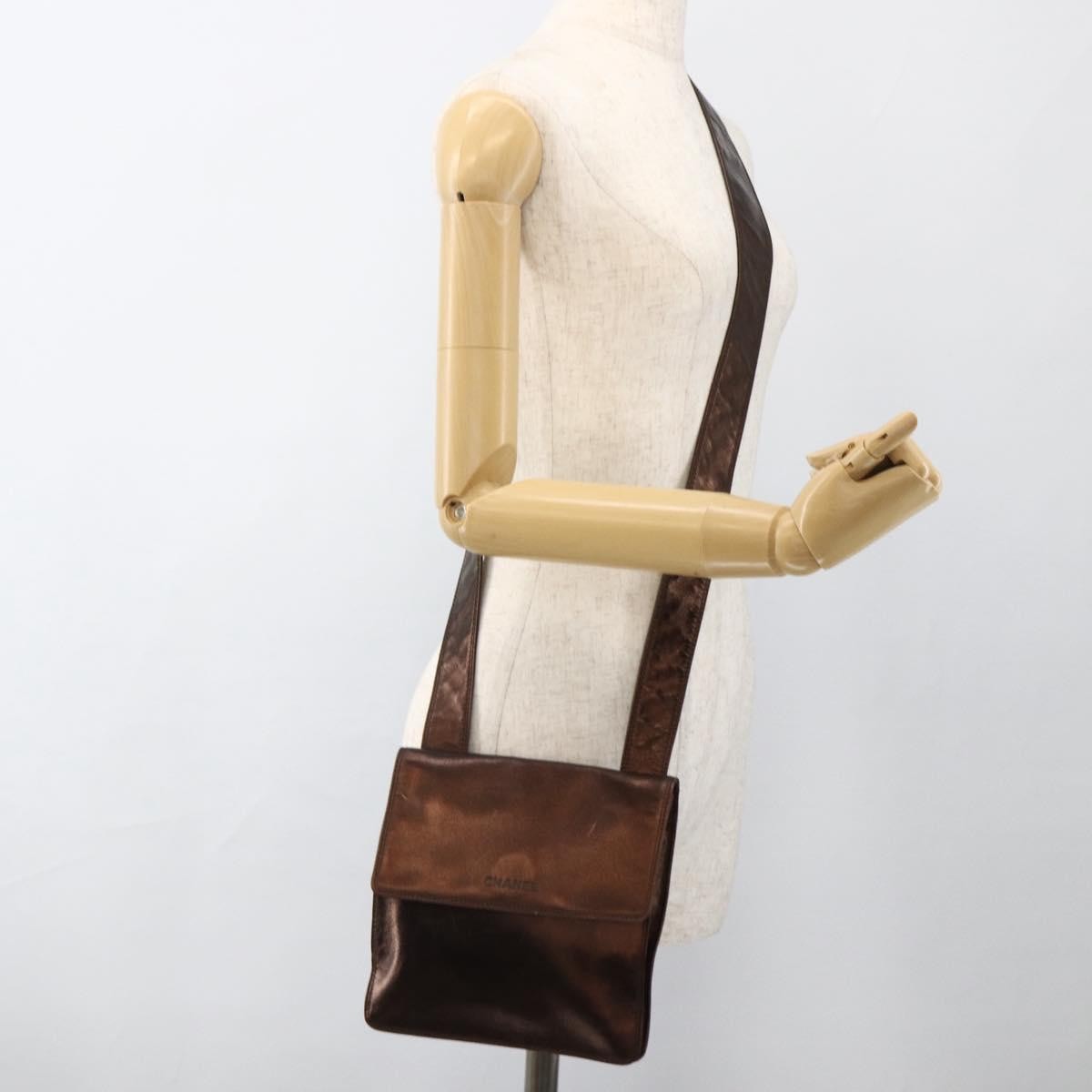 Chanel Vintage Logo Flap Messenger Leather, Brown, Leather, Shoulder Bag