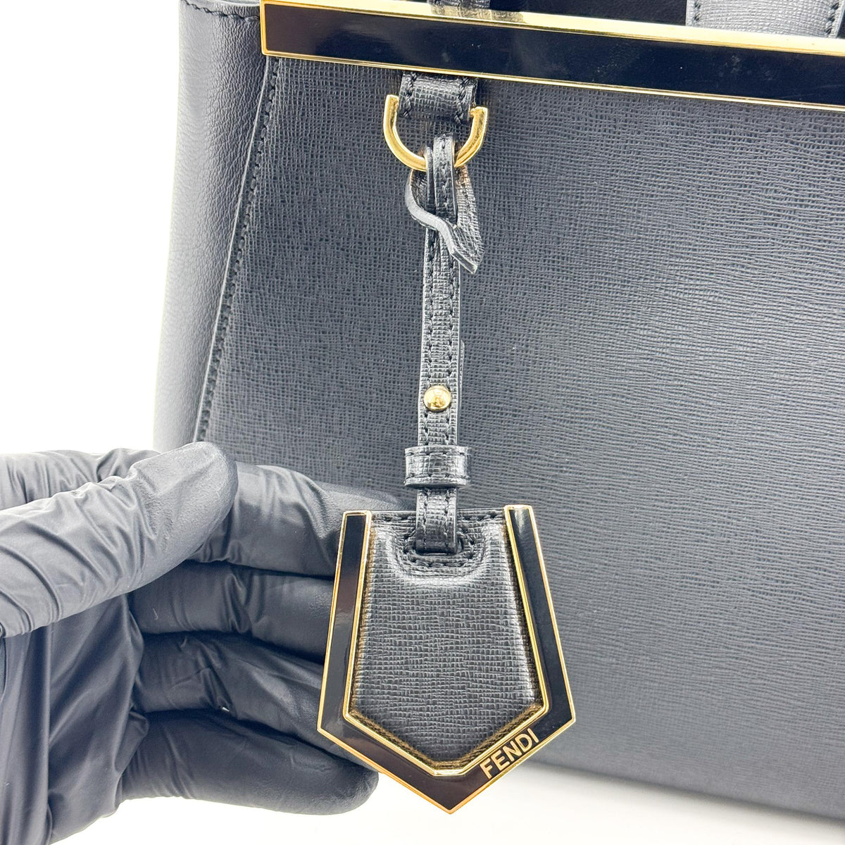 Fendi 2Jours Leather, Black, Calfskin, Handbag