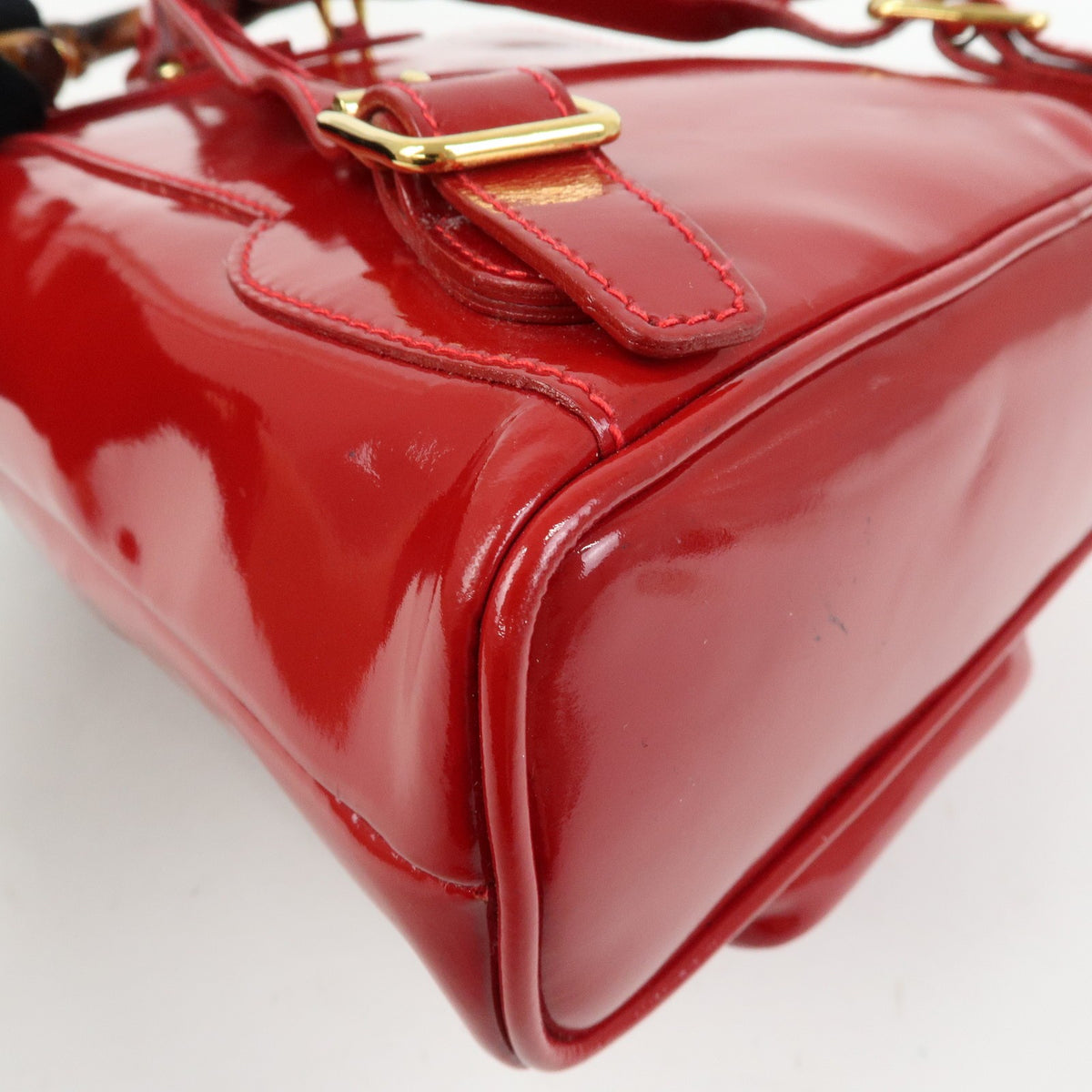 Gucci Vintage Bamboo Patent, Red, Patent Leather, Backpack