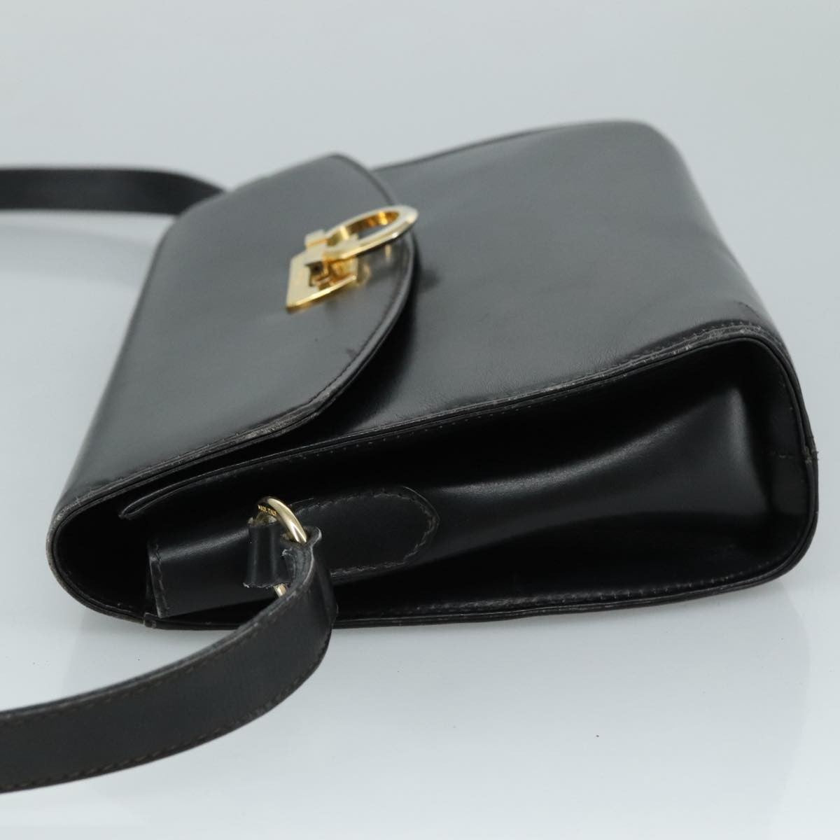 Salvatore Ferragamo Gancini Flap Leather, Black, Leather, Shoulder Bag