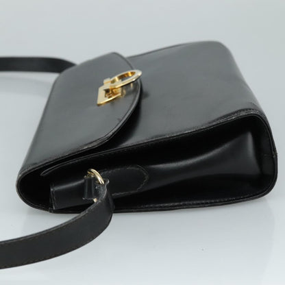 Salvatore Ferragamo Gancini Flap Leather, Black, Leather, Shoulder Bag