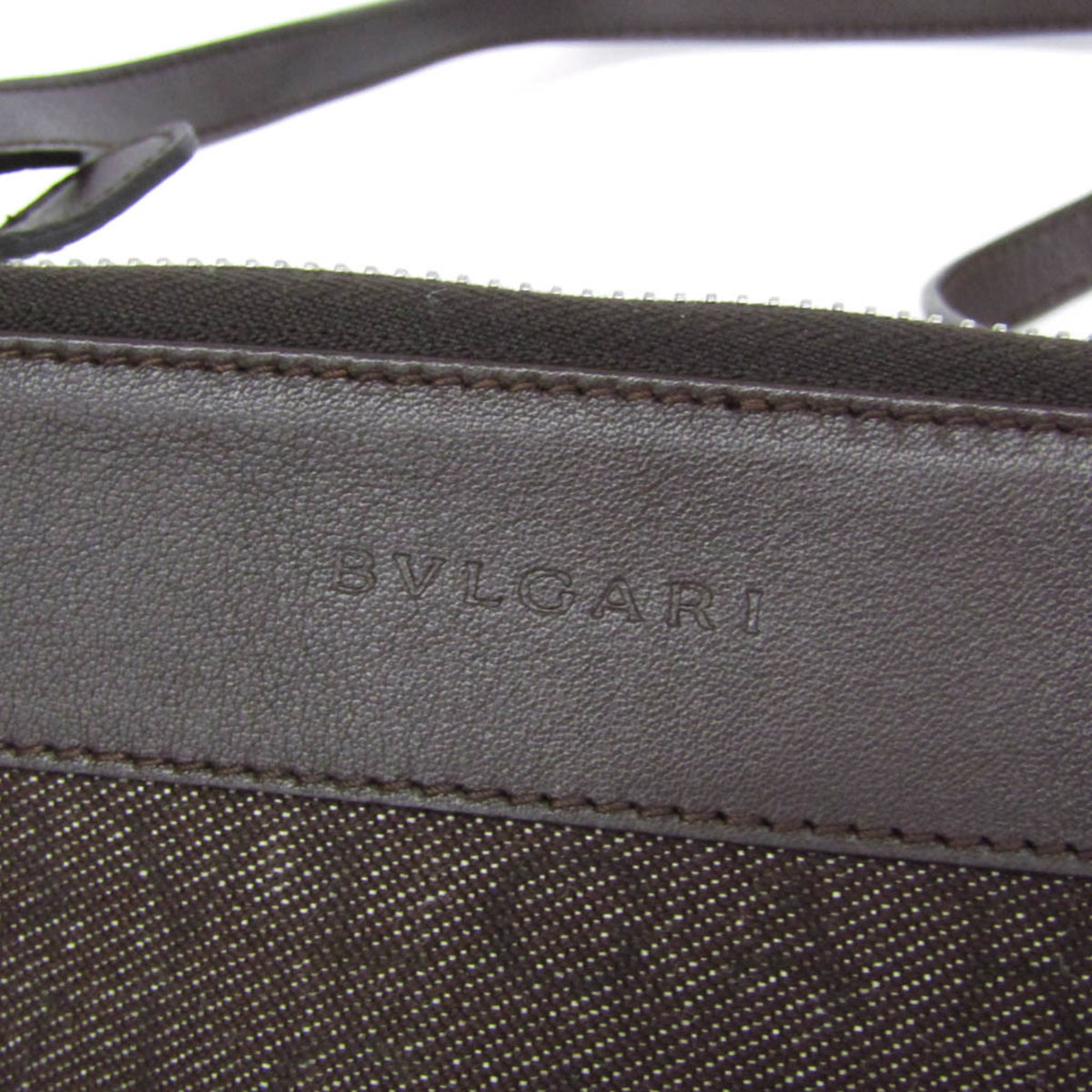 Bvlgari Logomania Canvas with Leather, Brown, Denim, Shoulder Bag