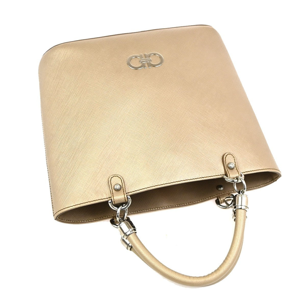 Salvatore Ferragamo Gancini Leather, Beige, Leather, Handbag