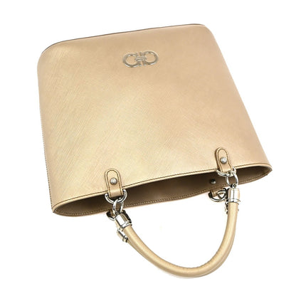 Salvatore Ferragamo Gancini Leather, Beige, Leather, Handbag
