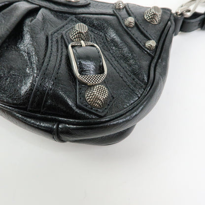 Balenciaga Le Cagole Giant Studs Chain Leather, Black, Leather, Shoulder Bag