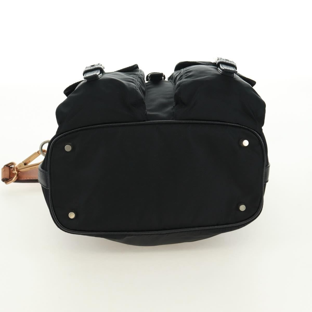 Prada Double Pocket Drawstring Tessuto, Black, Nylon, Shoulder Bag
