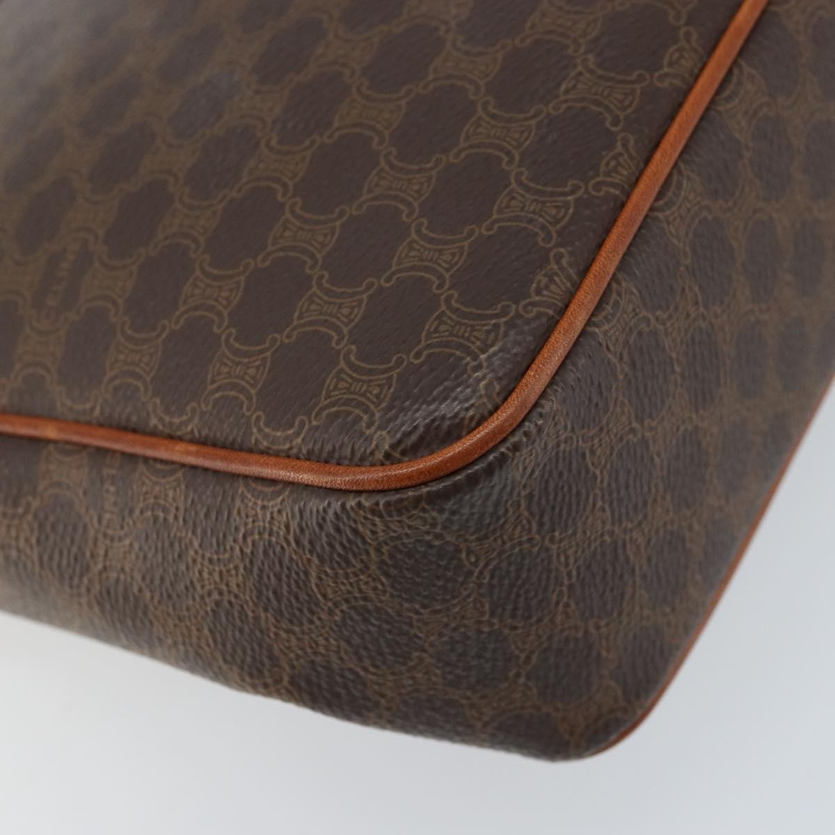 Celine Vintage Macadam Circle Logo Canvas and Leather, Brown, Canvas, Shoulder Bag
