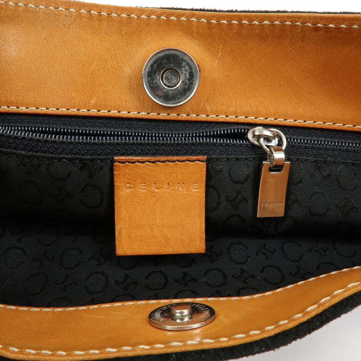 Celine C Macadam Shoulder Suede, Black, Suede, Handbag