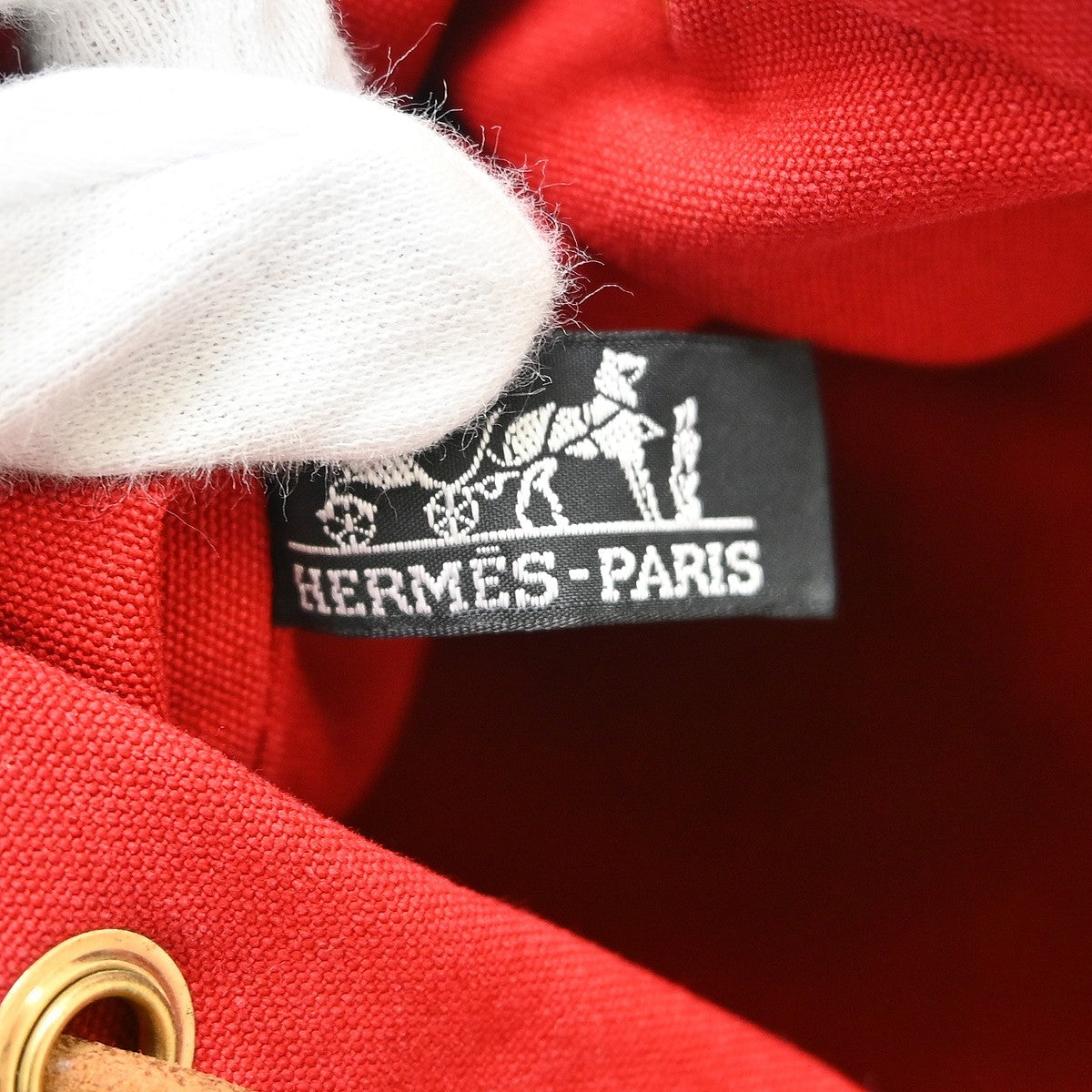 Hermes Polochon Drawstring Cotton, Red, Cotton, Backpack