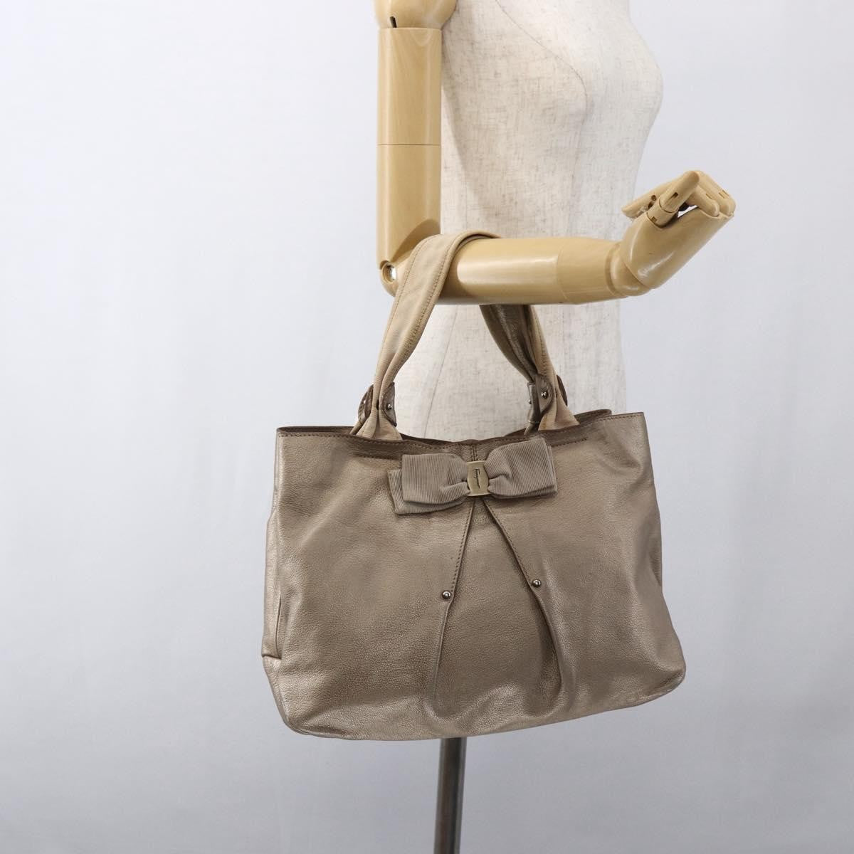 Salvatore Ferragamo Vala Leather, Gold, Leather, Handbag
