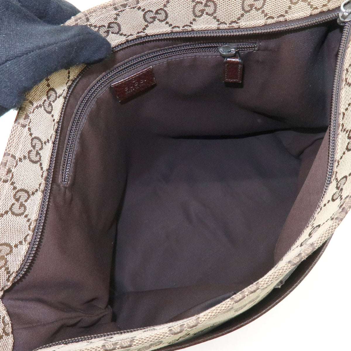 Gucci Web Strap Zip Messenger GG Canvas, Beige, Canvas, Handbag