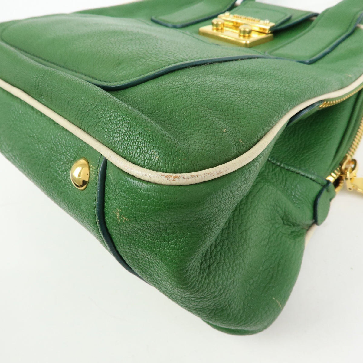 Miu Miu Madras Top Handle Leather, Green, Leather, Handbag