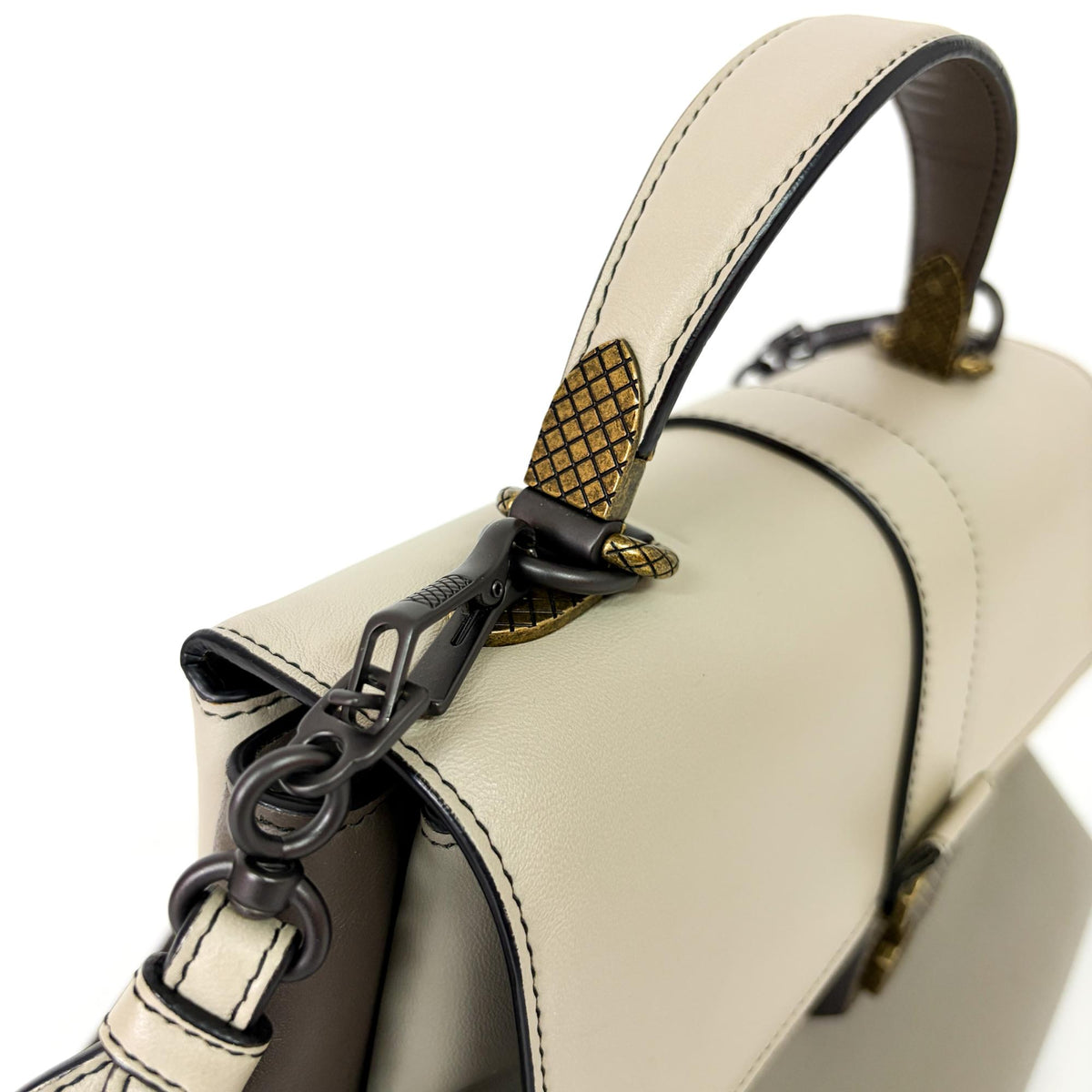 Bottega Veneta Piazza Top Handle Leather with Intrecciato Detail, Gray, Leather, Handbag