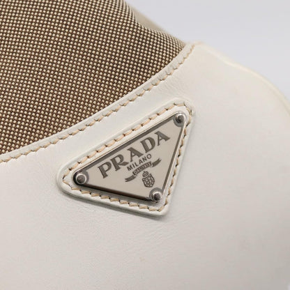 Prada Canapa Hobo Canvas with Leather, Beige, Canvas, Shoulder Bag