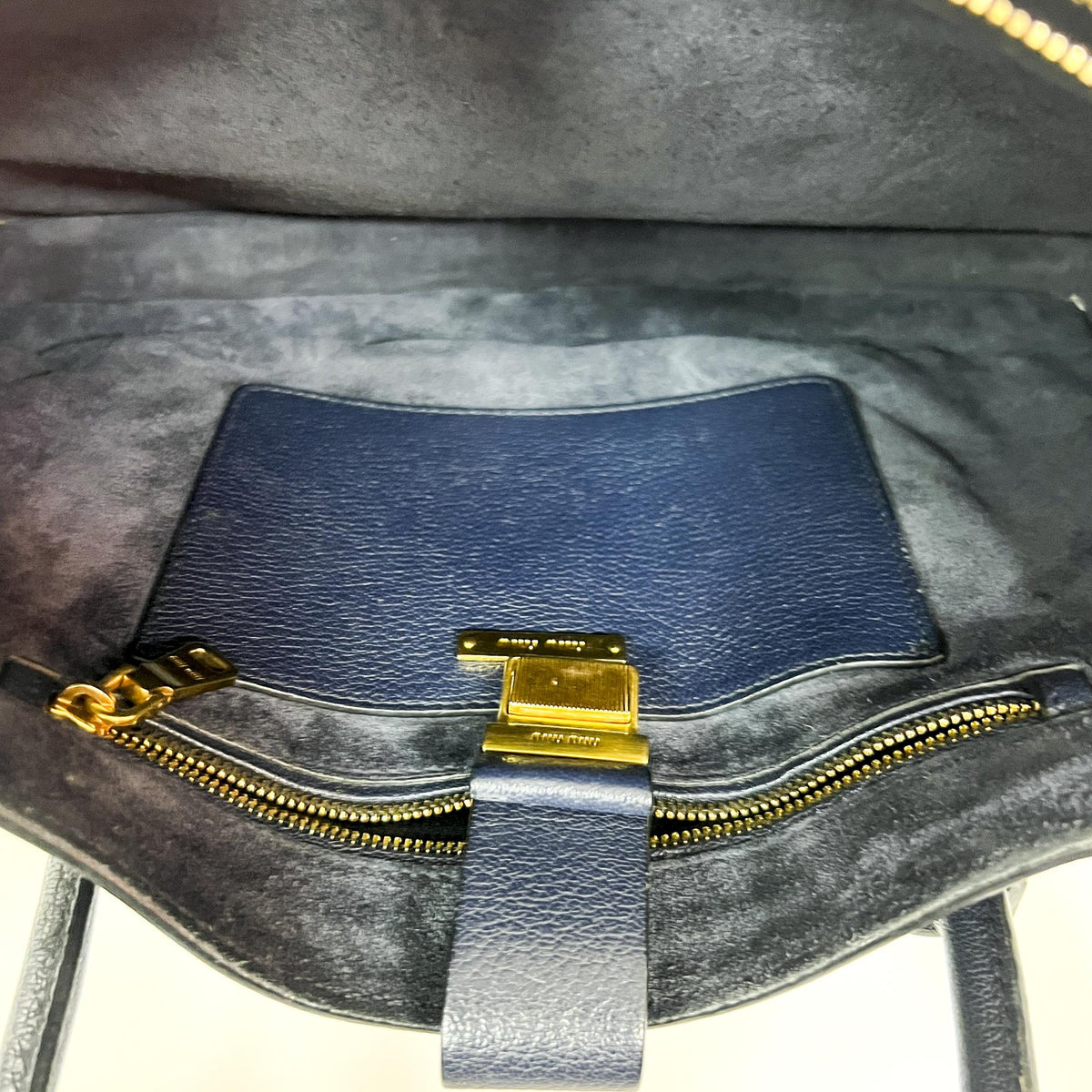 Miu Miu Madras Leather, Navy, Leather, Tote Bag