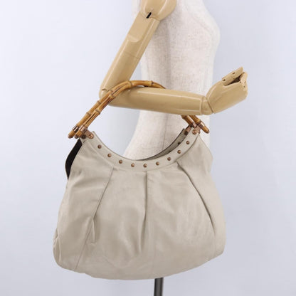 Gucci Vintage Bamboo Shoulder Leather, Beige, Leather, Handbag