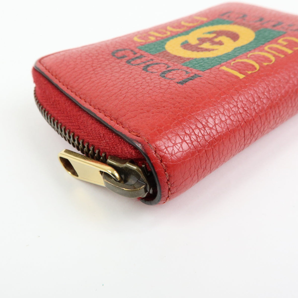 Gucci Logo Zip Card Case Printed Leather, Red, Leather, Wallet