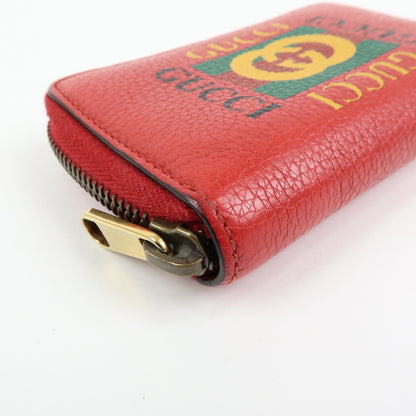 Gucci Logo Zip Card Case Printed Leather, Red, Leather, Wallet