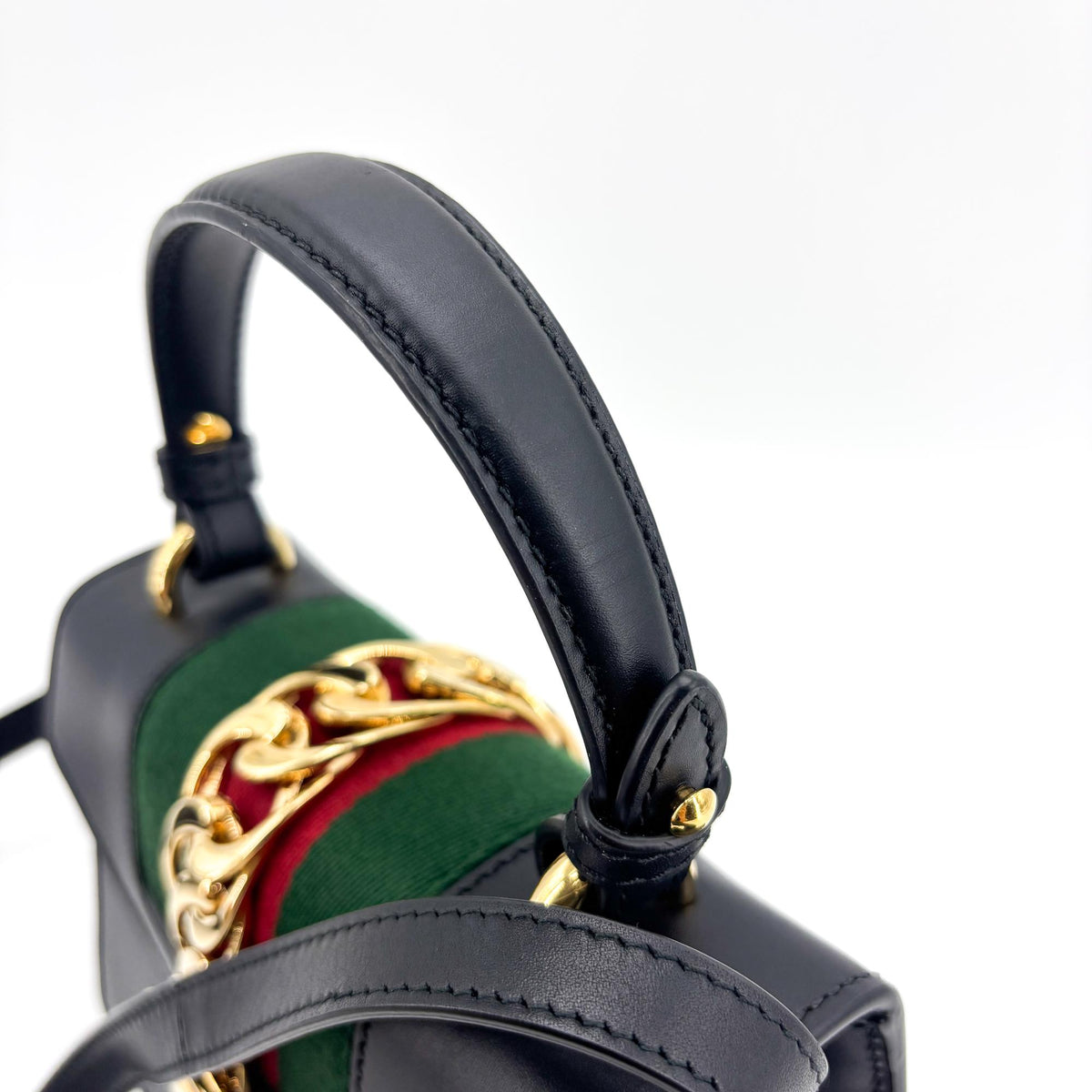 Gucci Sylvie Top Handle Leather, Black, Leather, Handbag
