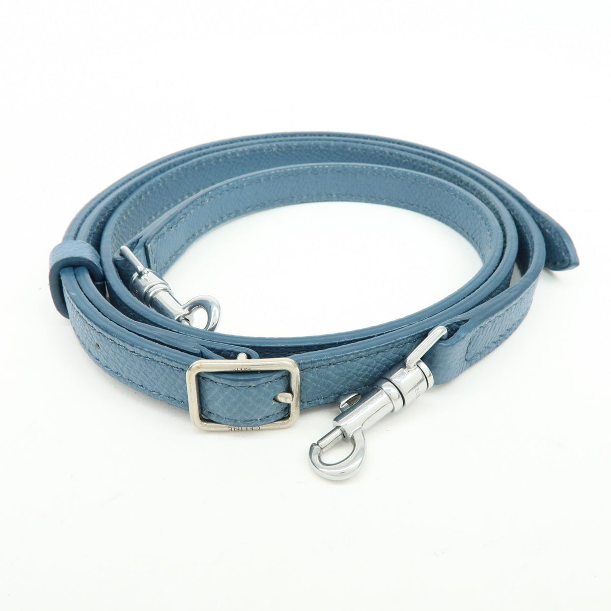 Celine Belt Textured Leather, Blue, Leather, Handbag
