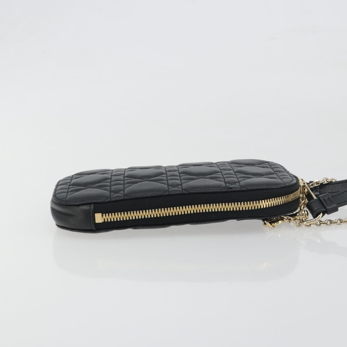 Christian Dior Lady Dior Phone Holder on Chain Cannage Quilt Lambskin, Black, Leather, Shoulder Bag