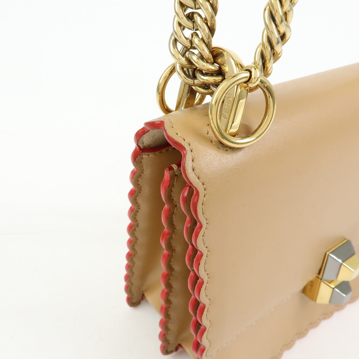 Fendi Kan I Leather, Beige, Leather, Shoulder Bag